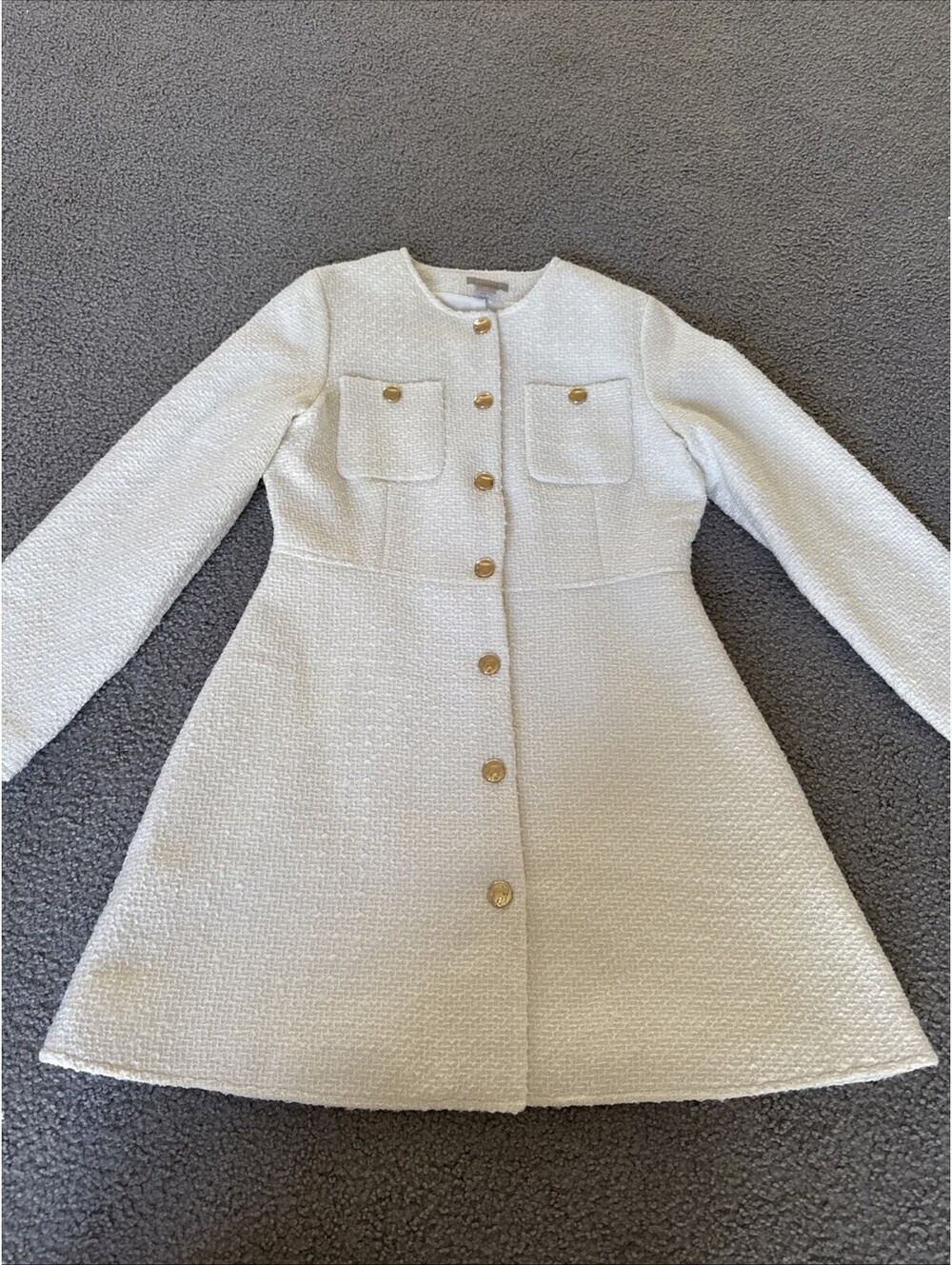 NWT H&M 100% Rib-knit Fitted Button Front Dress White Size M